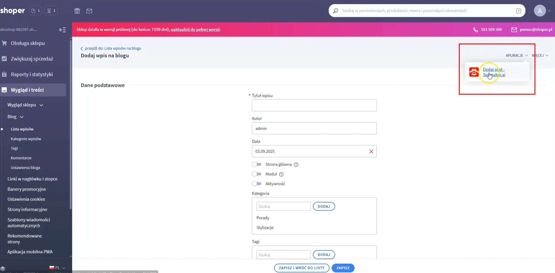 Add seomaker article in shoper