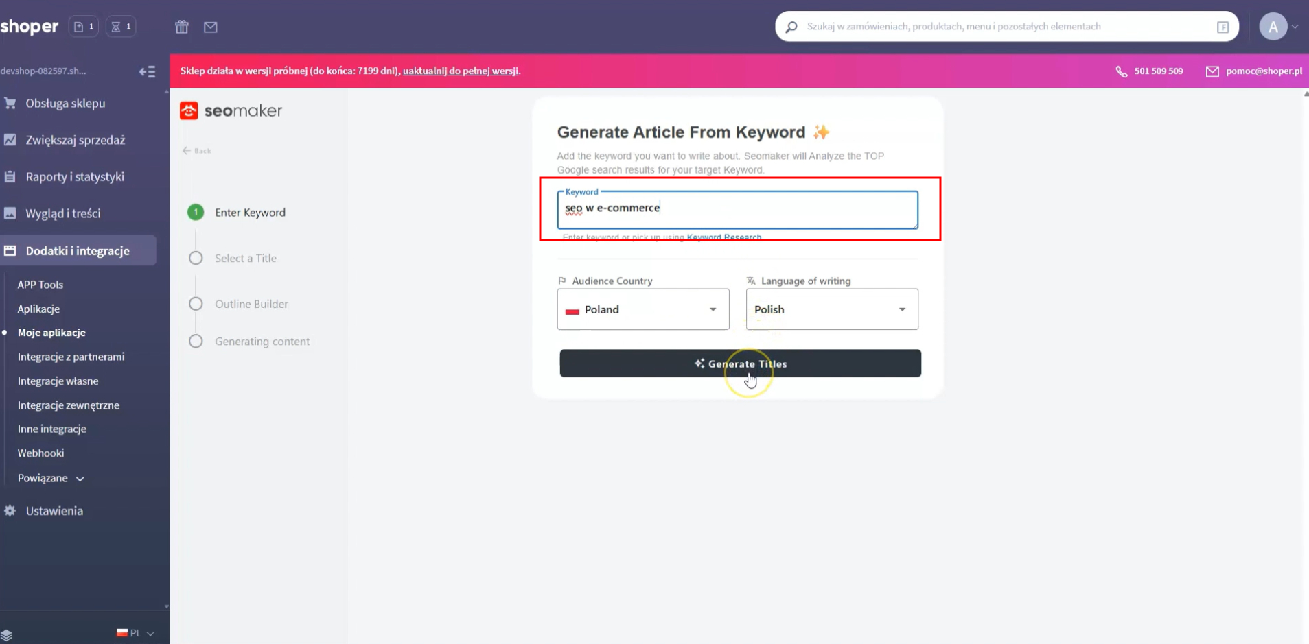 Seomaker Keyword Settings
