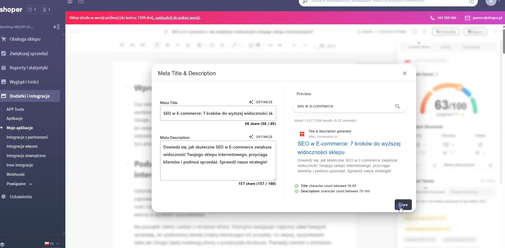 Generate article meta title and description in Shoper